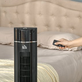 HOMCOM Ventilator Coloană Ionizator cu 3 Viteze, 3 Moduri și Temporizator 8h, Ventilator Podea ABS, Ø32x106.8 cm, Negru