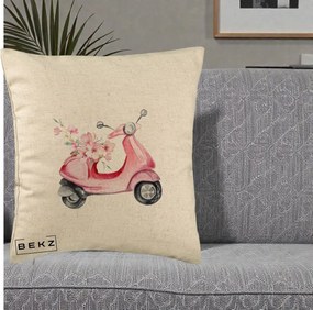 Perna Decorativa Scuter Roz cu Flori Acuarela, 40x40 cm, Bej, Husa Detasabila, Perna Inclusa, BEKZ®