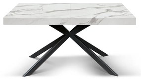 Masa extensibila SPIDER, blat ALB MARMORAT - 160 cm / 90 cm / h 77 - NEGRU