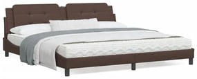 3214133 vidaXL Cadru de pat cu lumini LED, maro, 200x200 cm, piele ecologică