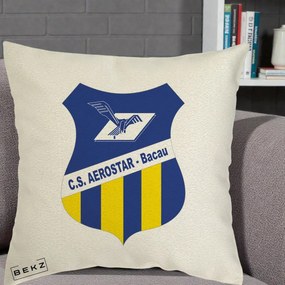 Perna Personalizata CS Aerostar Bacau Fotbal, 40x40 cm, Ecru, Husa Detasabila, Perna Inclusa, BEKZ®