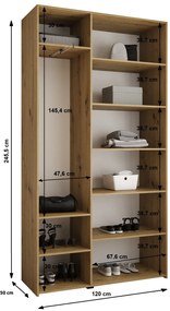 Dulap de haine 120 cm Carmela 50-3 (alb + Negru). 1126773