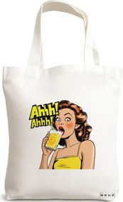 Sacosa de Panza pentru Cumparaturi, Geanta Tote, model Sip and Style 3 38 x 34.5 cm, Alba, BEKZ®