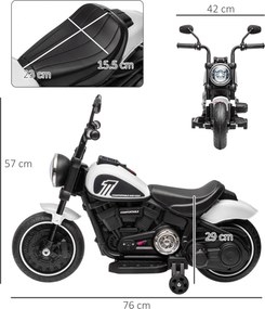 HOMCOM Motocicletă Electrică pentru Copii 18-36 Luni cu Roți Ajutătoare și Far, 76x42x57 cm, Alb și Negru | Aosom Romania