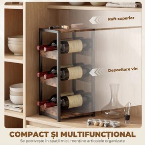 HOMCOM Suport Vin, Rafturi Ondulate, Picioare Reglabile, Maro Rustic, Negru | Aosom Romania