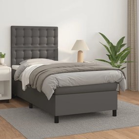 3142813 vidaXL Pat box spring cu saltea, gri, 80x200 cm, piele ecologică