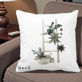 Perna Decorativa Scara Scandinavica cu Stele, 40x40 cm, Alba Mata, Husa Detasabila, Perna Inclusa, BEKZ®
