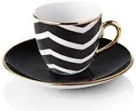 Set pentru servit cafea turcească 4 căni cu farfurioare, cu motiv cu valuri negre - Selamlique