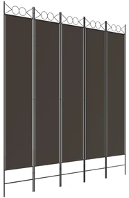 350171 vidaXL Paravan de cameră cu 5 panouri, maro, 200x220 cm, textil