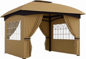 Outsunny Pavilion de Grădină cu Copertină, Perdele, Ferestre și Acoperiș Ventilat, 335x335x285 cm, Bej | Aosom Romania