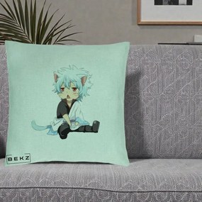 Perna Personalizata Gintama Gintoki Chibi Pisica, 40x40 cm, Verde Menta, Husa Detasabila, Perna Inclusa, BEKZ®