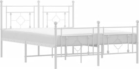 vidaXL Cadru de pat metalic cu tăblie, alb, 135x190 cm