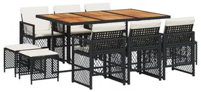 3210795 vidaXL Set mobilier de exterior cu perne, 11 piese, negru, poliratan