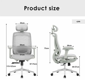 ErgoDynamic Icon-HG -Grey White-, scaun de birou, full mesh, sezut translatie 5 cm