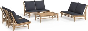 vidaXL Set mobilier de grădină cu perne gri închis, 5 piese, bambus
