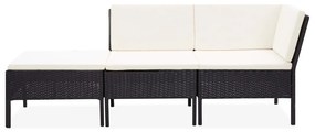 48960 vidaXL Set mobilier de grădină cu perne, 3 piese, negru, poliratan