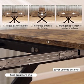 HOMCOM Masă de Sufragerie Extensibilă pentru 4-6 Persoane, 100-135cm, Maro Rustic | Aosom Romania