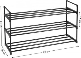 Suport pantofi cu 3 rafturi, metal / plastic, negru, Vasagle