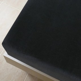 Cearsaf de pat cu elastic, negru, 180x200 cm, bumbac