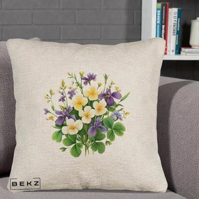 Perna Decorativa Viorele Iris Violet si Trifoi, 40x40 cm, Bej Canapea, Husa Detasabila, Perna Inclusa, BEKZ®