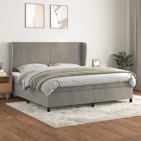 3129111 vidaXL Pat box spring cu saltea, gri deschis, 200x200 cm, catifea