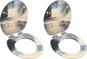 vidaXL Scaune WC, capac silențios, 2 buc., MDF, model plajă