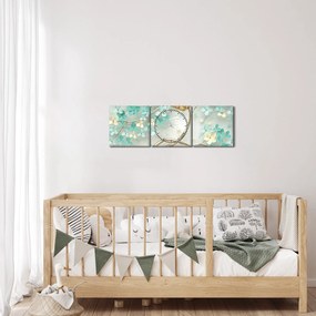 Tablou cu flori și fluturi (cu ceas) (90x30 cm)