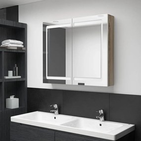 326516 vidaXL Dulap de baie cu oglindă și LED, alb și stejar, 80x12x68 cm