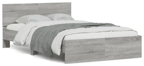 vidaXL Cadru de pat cu tăblie și LED, gri sonoma, 140x190 cm