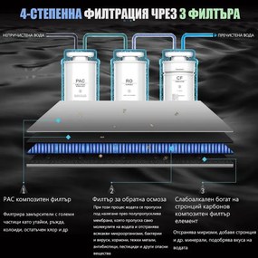 Dispenser de apă ELIXIR Pro Plus, 2200 W, încălzire 18 l/h, 42-90 °C, sterilizare UVC, afișaj, filtrare în mai multe etape, cu compresor, gri-albastru/grafit