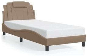 3213998 vidaXL Cadru de pat cu lumini LED cappuccino 90x200 cm piele ecologică