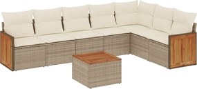 vidaXL Set canapele de grădină, 8 piese, cu perne, bej, poliratan