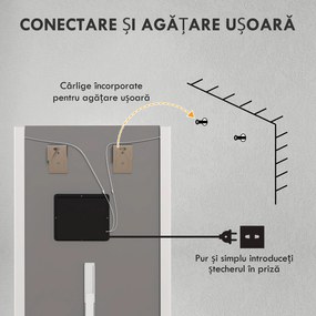 HOMCOM Oglindă de Podea cu LED-uri, Fără Ramă, Montabilă pe Perete sau Auto-Stând, 150x50 cm, Argintiu | Aosom Romania