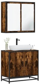 vidaXL Set mobilier de baie, 2 piese, stejar fumuriu, lemn prelucrat