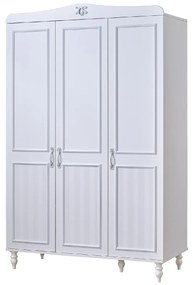 Dulap 3 Usi Juliette Alb, Stil Clasic, cu Rafturi si Bara pentru Umerase, 133x60x209 cm