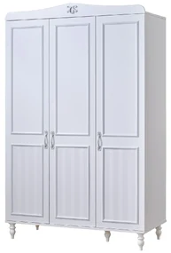 Dulap 3 Usi Juliette Alb, Stil Clasic, cu Rafturi si Bara pentru Umerase, 133x60x209 cm