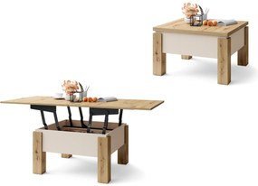 Mazzoni OSLO Stejar Artisan/Bej (Șampanie) - MĂSUȚĂ EXTENSIBILĂ CU RIDICAREA BLATULUI MĂSUȚĂ DE CAFEA