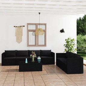 3059502 vidaXL Set mobilier de grădină cu perne, 8 piese, negru, poliratan