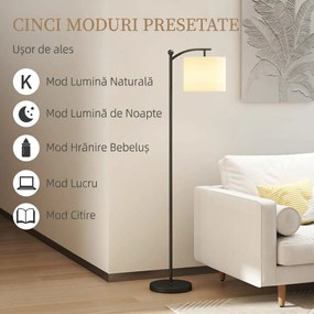 HOMCOM Lampă de Podea LED Reglabilă cu Telecomandă și Temporizator, Negru | Aosom Romania