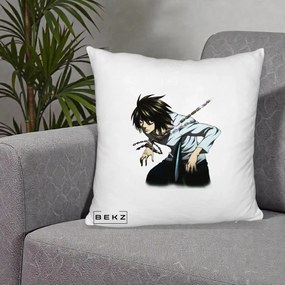 Perna Personalizata Death Note L Lawliet Lanturi, 40x40 cm, Alb Pufos, Husa Detasabila, Perna Inclusa, BEKZ®