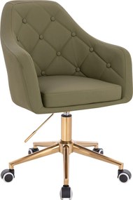 HR831K Scaun Khaki Piele Ecologica Premium Soft cu Bază Aurie