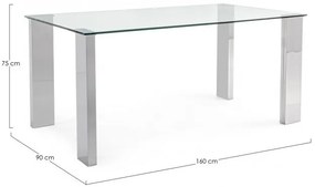 Masa dining pentru 6 persoane transparenta/crom din sticla temperata, 160 cm, New Arley Bizzotto