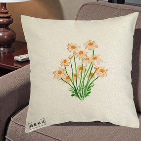 Perna Decorativa Margarete Camp, 40x40 cm, Ecru, Husa Detasabila, Perna Inclusa, BEKZ®