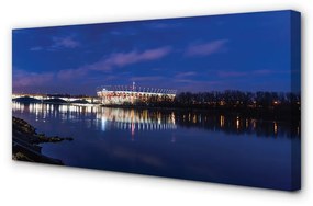 Tablouri canvas Varșovia stadion pod râu noapte