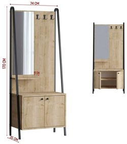 Cuier cu dulap de pantofi Lumi Oak and Black