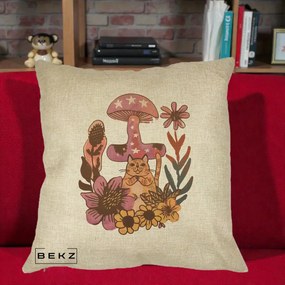 Perna Decorativa Ciuperca Pisica Boho, 40x40 cm, Crem, Husa Detasabila, Perna Inclusa, BEKZ®
