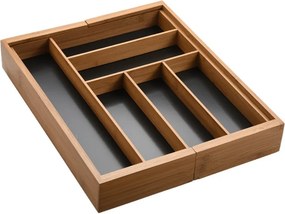 Organizator din bambus pentru tacâmuri Kesper 59085, extensibil 35-58 cm, 6+2 compartimente, maro închis