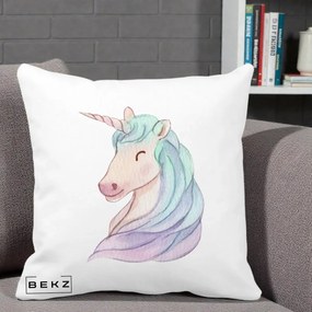 Perna Decorativa Unicorn Acuarela Pastel, 40x40 cm, Alba Mata, Husa Detasabila, Perna Inclusa, BEKZ®