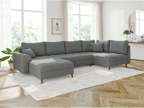 Colțar gri cu tapițerie din țesătură bouclé (colț stânga /în formă de "U") Ariella – Ropez