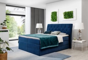 Pat tapitat boxspring, cu spatiu pentru depozitare, 180 x200, Mirabel 182, Eltap (Culoare: Albastru inchis / Matt Velvet 79)